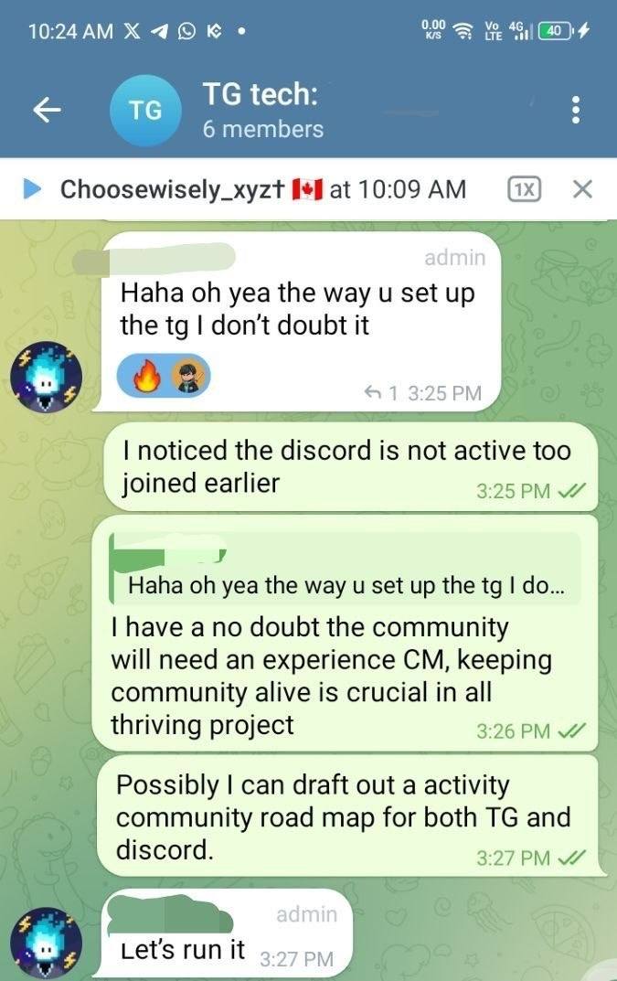 Telegram message: the community will need an experienced CM, keeping community alive is crucial in all thriving projects
